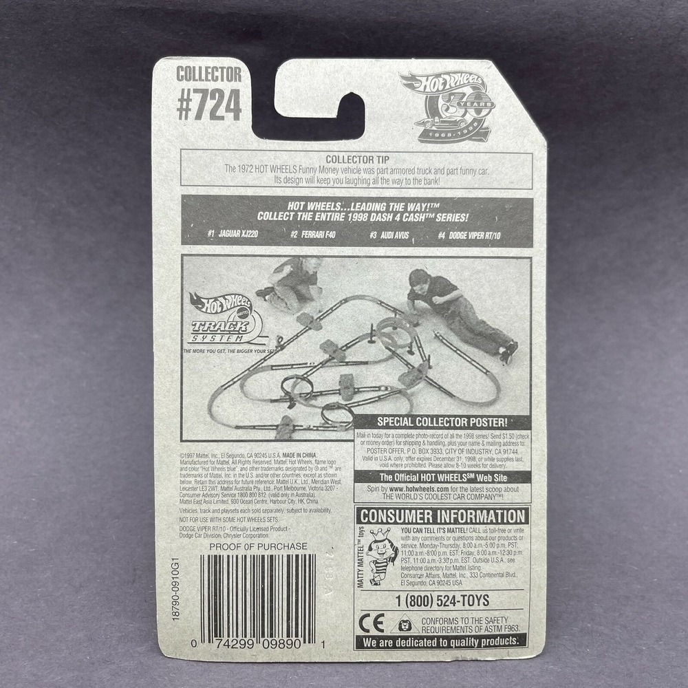 Hot Wheels Dodge Viper RT/10 Convertible Car White Diecast 1/64 Dash 4 Cash #724 - Picture 5 of 5